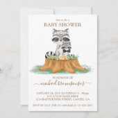 ラクーンウォーターカラーモンミー男の赤ちゃんシャワー 招待状 (正面)