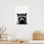 ラクーンウッドランドモダンポートレート白黒 ポスター (キッチン)