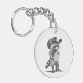 ラクーンカウボーイおもしろいラクーングラフィックミームメンズウィメンズ キーホルダー (正面左)