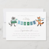 ラクーンキツネフォレストフレンズ少年ブルーベビーシャワー 招待状 (正面)