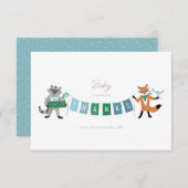 ラクーンキツネフォレストフレンズ青ベビーシャワー サンキューカード (正面/裏面)