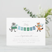 ラクーンキツネフォレストフレンズ青ベビーシャワー 招待状 (スタンド正面)