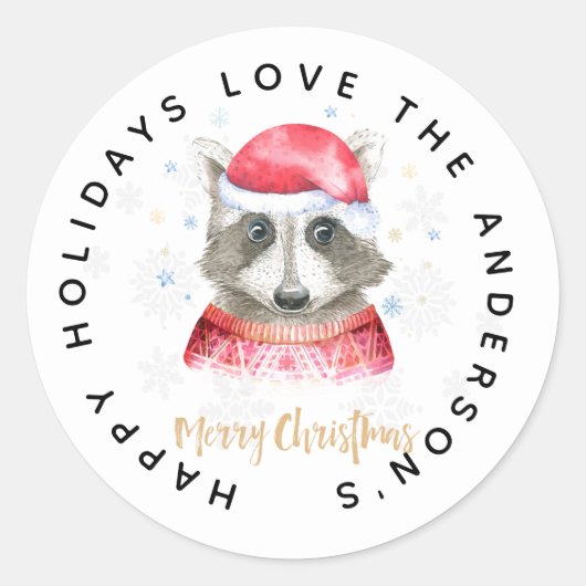 ラクーンクリスマスフェスティバルホリデーズギフトラベルカワイイ ラウンドシール (正面)