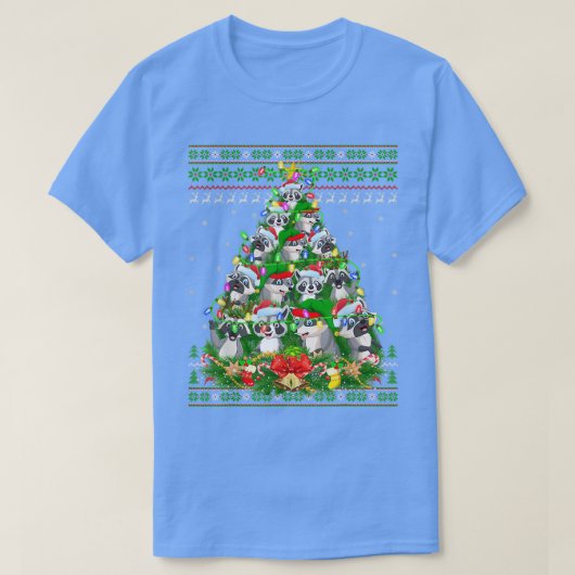 ラクーンクリスマス照明ツリーサンタラクーン醜いキリ Tシャツ (デザイン正面)