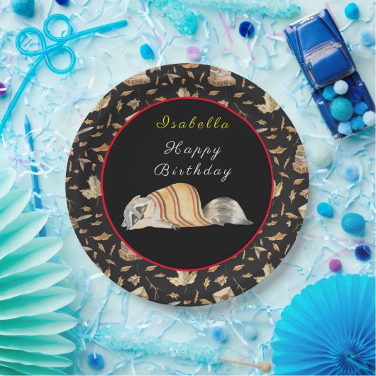 ラクーンスイート秋カスタマイズ文字とカラー ペーパープレート (パーティー)