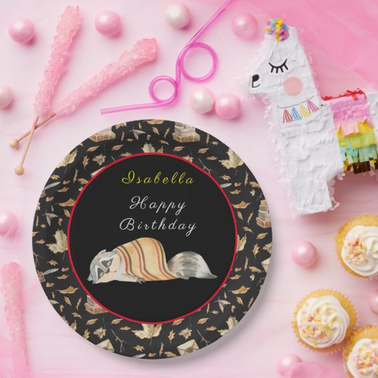 ラクーンスイート秋カスタマイズ文字とカラー ペーパープレート (パーティー)