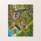 ラクーンスナッキングオールドさくらんぼツリーのさくらんぼ ジグソーパズル (縦)