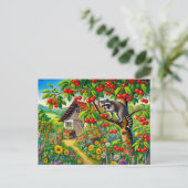 ラクーンスナッキングオールドさくらんぼツリーのさくらんぼ ポストカード (スタンド正面)