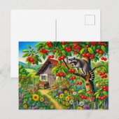 ラクーンスナッキングオールドさくらんぼツリーのさくらんぼ ポストカード (正面/裏面)