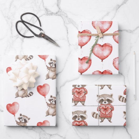 ラクーンハートバルーン誕生日 ラッピングペーパーシート (正面)