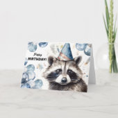 ラクーンバルーンとパーティーハットワイルドライフ誕生日 カード (正面)