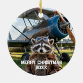 ラクーンパイロット飛行機おもしろい写真クリスマス セラミックオーナメント (裏面)
