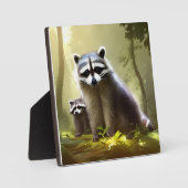 ラクーンファミリーワイルドライフポートレートテーブルトップ フォトプラーク (正面)