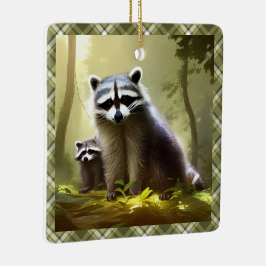 ラクーンファミリーワイルドライフポートレート パーソナライズされた セラミックオーナメント (右)