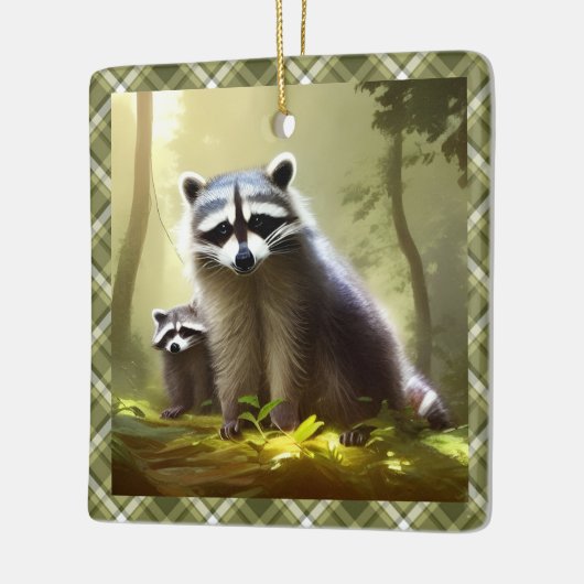 ラクーンファミリーワイルドライフポートレート パーソナライズされた セラミックオーナメント (左)