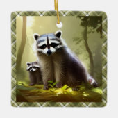 ラクーンファミリーワイルドライフポートレート パーソナライズされた セラミックオーナメント (正面)