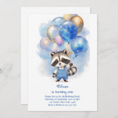 ラクーンファースト誕生日招待状 招待状 (正面/裏面)