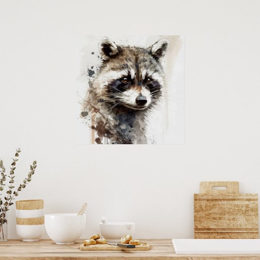 ラクーンポートレート絵画動物の野生動物アウトドア ポスター (キッチン)