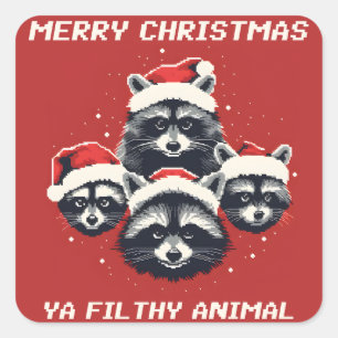 ラクーンメリークリスマスヤ汚い動物 スクエアシール