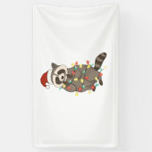 ラクーンメリークリスマスライトサンタハットクリスマス雪 横断幕 (縦)