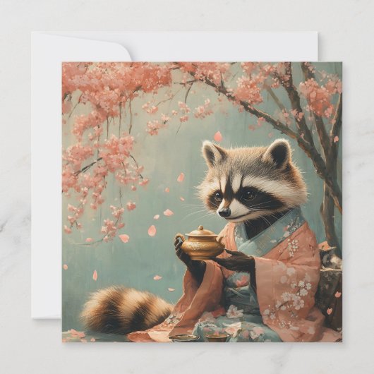 ラクーン仏：さくらんぼツリーの下の平和的なお茶 シーズンカード (正面)