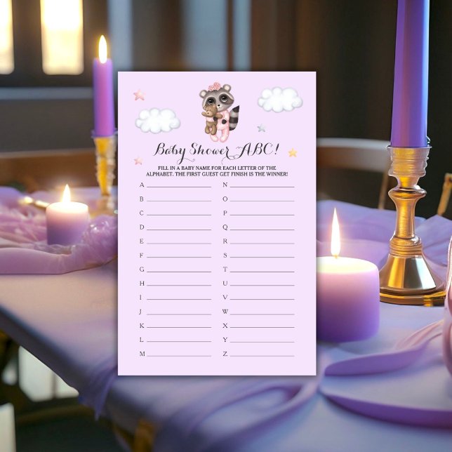 ラクーン動物ガールベビーシャワーゲームABC (Gentle Raccoon Animal Girl Baby Shower Game ABC)