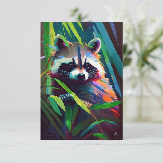 ラクーン動物ポートレート絵を描の野生生物アウトドア サンキューカード (スタンド正面)