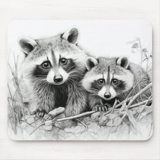ラクーン動物発見ワイルド自然インクスケッチ マウスパッド (正面)
