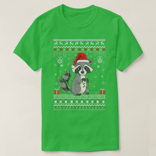 ラクーン好きのためのクリスマスイルミネーション キュートなラクーンのクリスマス Tシャツ (デザイン正面)