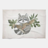 ラクーン恋人ベビーラクーン子供部屋アート キッチンタオル (横)