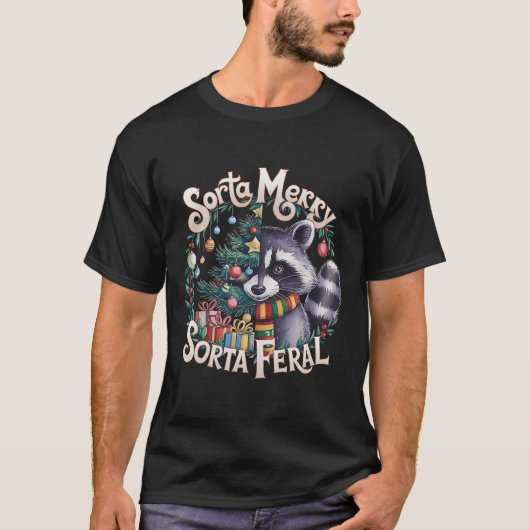 ラクーン愛好家クリスマスツリーソルタメリーソルタフェ Tシャツ (正面)