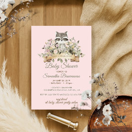 ラクーン植物性ピンクの赤ちゃんシャワー 招待状