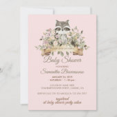 ラクーン植物性ピンクの赤ちゃんシャワー 招待状 (正面)