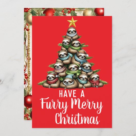 ラクーン毛皮のメリークリスマスツリー シーズンカード (正面/裏面)