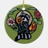 ラクーン自然愛好家ひまわりアート セラミックオーナメント (裏面)