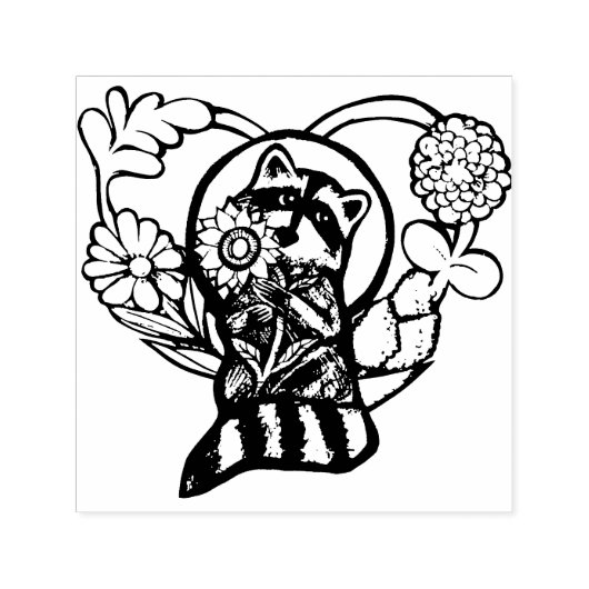 ラクーン自然愛好家ひまわりアート セルフインキングスタンプ (デザイン)