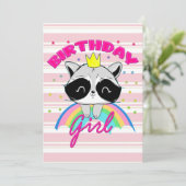 ラクーン誕生日ガール動物パーティーラクーン愛好家 招待状 (スタンド正面)