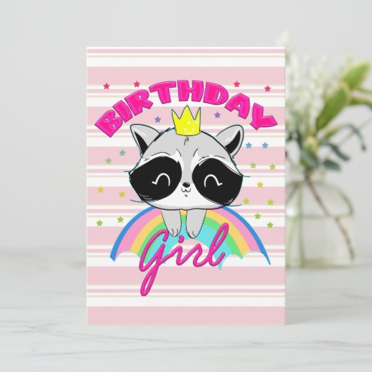 ラクーン誕生日ガール動物パーティーラクーン愛好家 招待状 (スタンド正面)