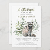 ラクーン赤ちゃんシャワーの途中の小さな悪党 招待状 (正面/裏面)