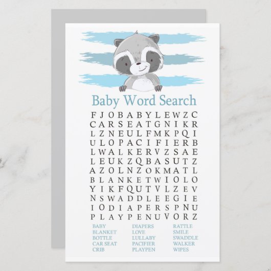 ラクーン赤ちゃんシャワー語検索ゲーム (正面/裏面)