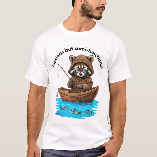 ラクーン魚釣り不安だが半機能 Tシャツ (正面)