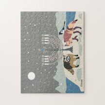 ラクーン。キツネ.マグパイハヌカー11x14パズル