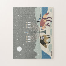 ラクーン。キツネ.マグピー2ハヌカー11x14パズル