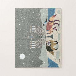 ラクーン。キツネ.マグピー2ハヌカー11x14パズル ジグソーパズル