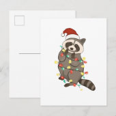 ラクーン メリークリスマス ライト サンタ ハット クリスマス スノー インビテーションポストカード (正面/裏面)