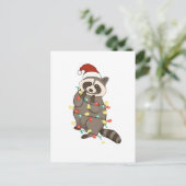 ラクーン メリークリスマス ライト サンタ ハット クリスマス スノー インビテーションポストカード (スタンド正面)