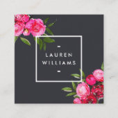 ラグジュアウはっきりしたォーターカラーバラオングレー スクエア名刺 (正面)