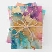 ラグジュアウォーターカラーピンクブルーと金ゴールド抽象芸術 ラッピングペーパーシート (インサイチュ)