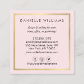 ラグジュアウォーターカラーピンク花模様とフェイク金ゴールド枠 スクエア名刺 (裏面)