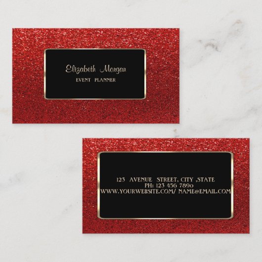 ラグジュアエレガントリースタイリッシュ,プロフェッショナル，赤の輝き 名刺 (正面/裏面)